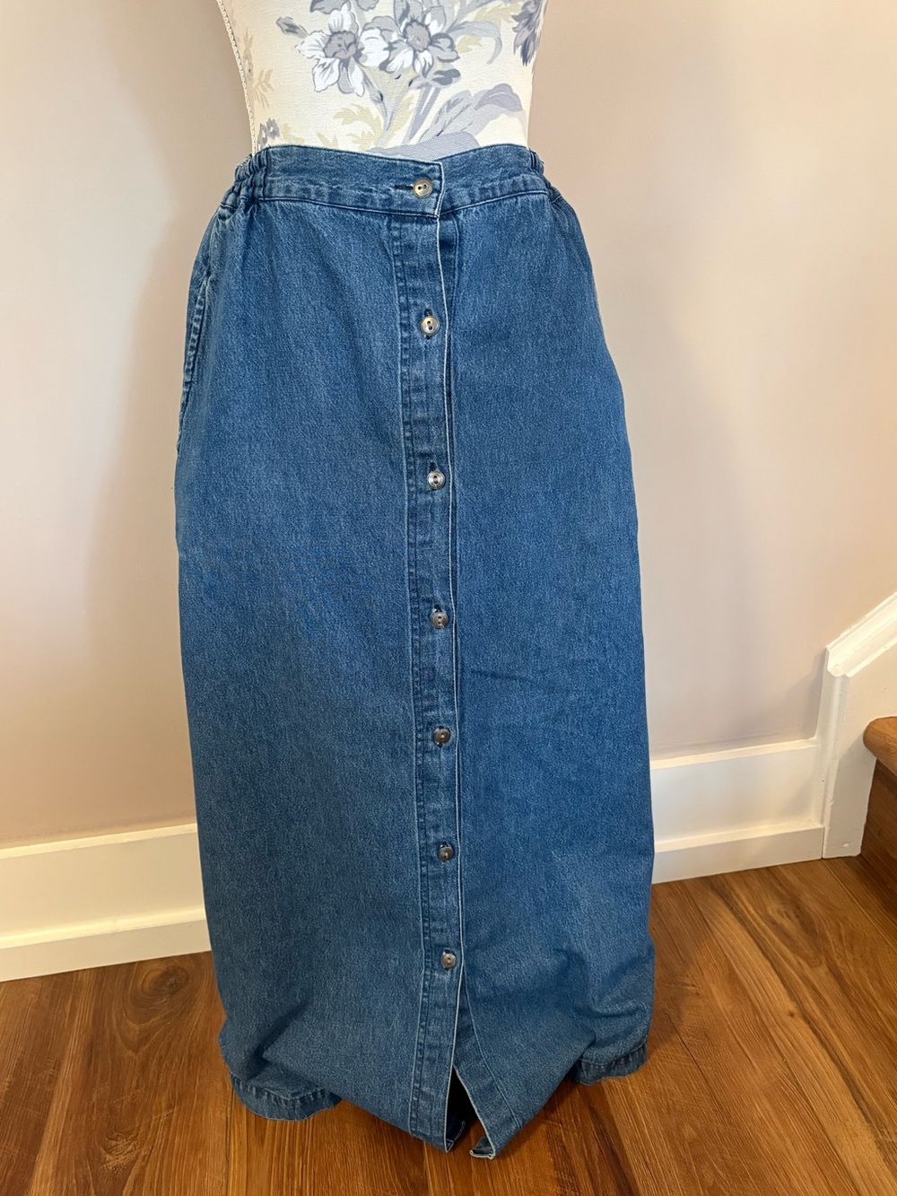 Bobbie Brooks Blue Button-Front Denim Maxi Skirt